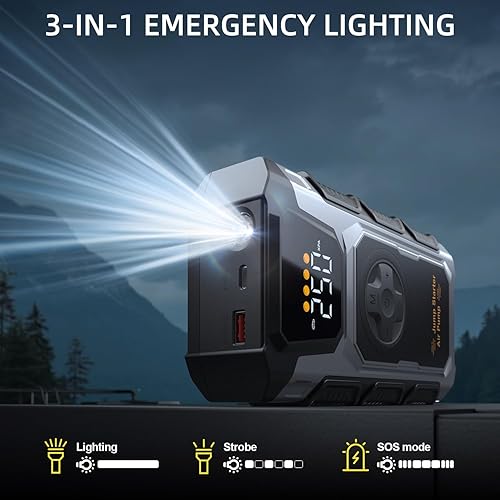 Miniatura 7 de Arrancador de Emergencia con Compresor de Aire, Amplificador de Batería Portátil de 5500A de Pico para hasta 9.5L de Gasolina/8.0L de Diésel