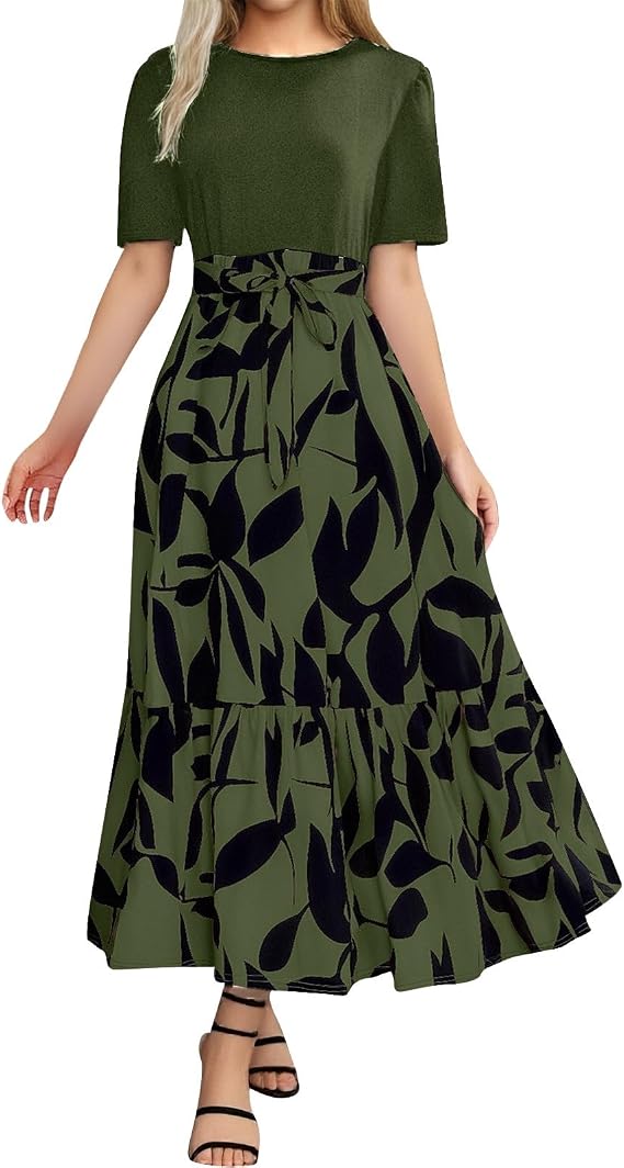 Women's Floral Print Wrap Maxi Dress - Sleeveless Patchwork Ruffle Hem For Summer & Work - View #3