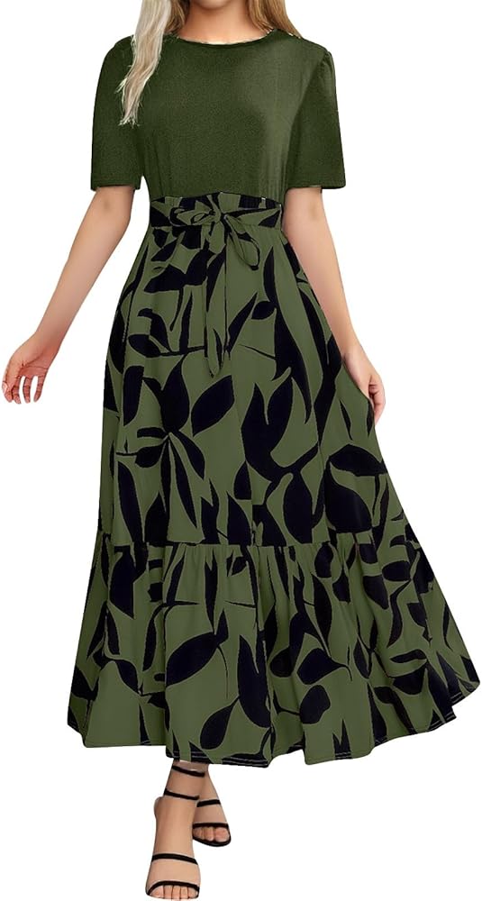Wedding Guest Dress Floral Print High Waist Elegant Midi Smocked Bodice  Tiered Ruffle Skirt Garden Party Formal Occasion Chiffon Maxi Dress Army  Green ...