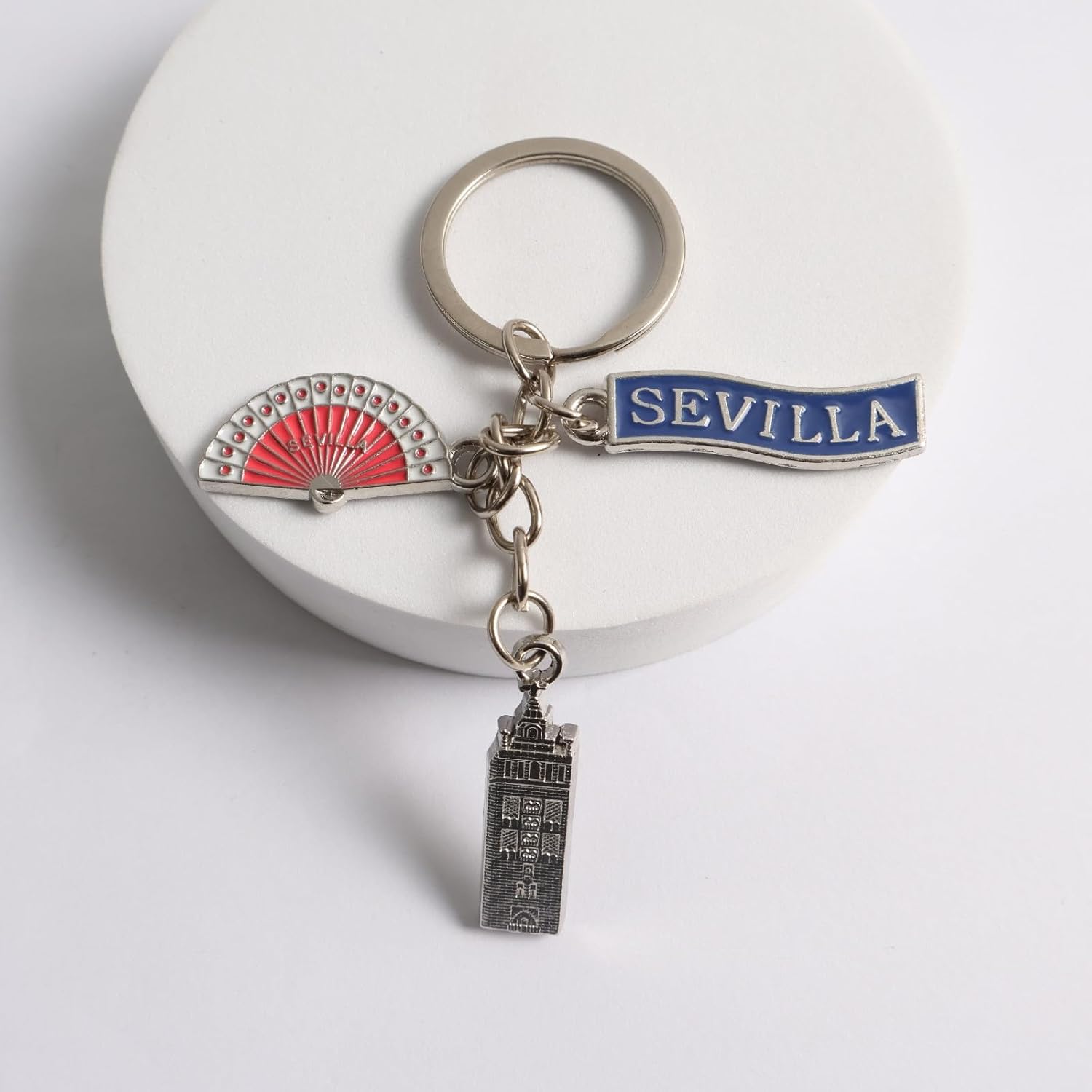 3 Pcs Seville Spain Landmark Keychain, Spain Cityscape Alloy Keychain, Seville Tourism Souvenir