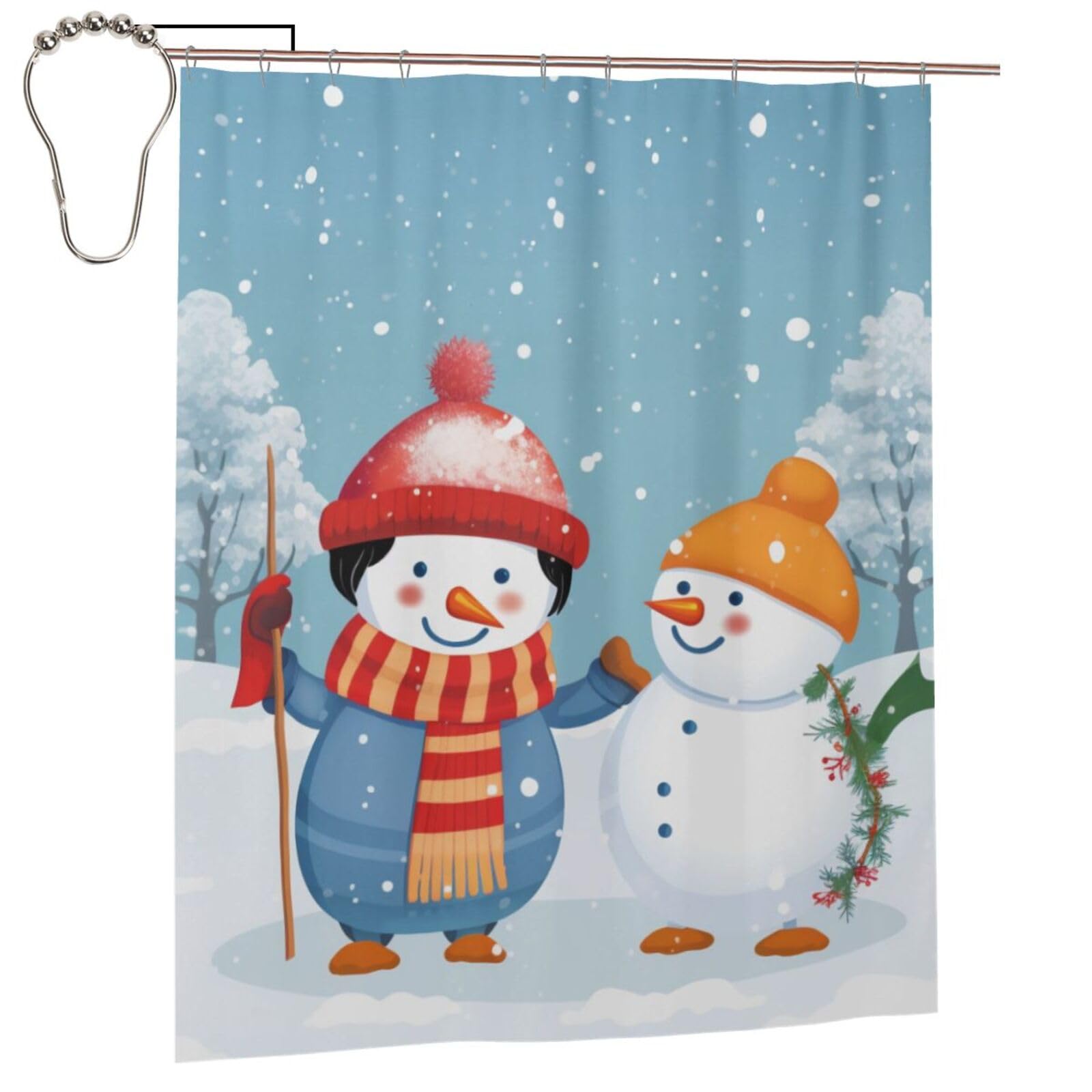 BWWHCCTI Merry Christmas Printed Shower Curtain With 12 Iron Hooks Opaque Quick Drying Waterproof Shower Curtains Sets For Bathroom 152x183 Cm