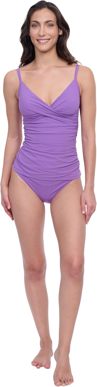 Profile by Gottex Solid Elegant and Classy V-Neck Surplice Tankini Bathing Suit Top with Soft Cups and Adjustable Straps - Image 3