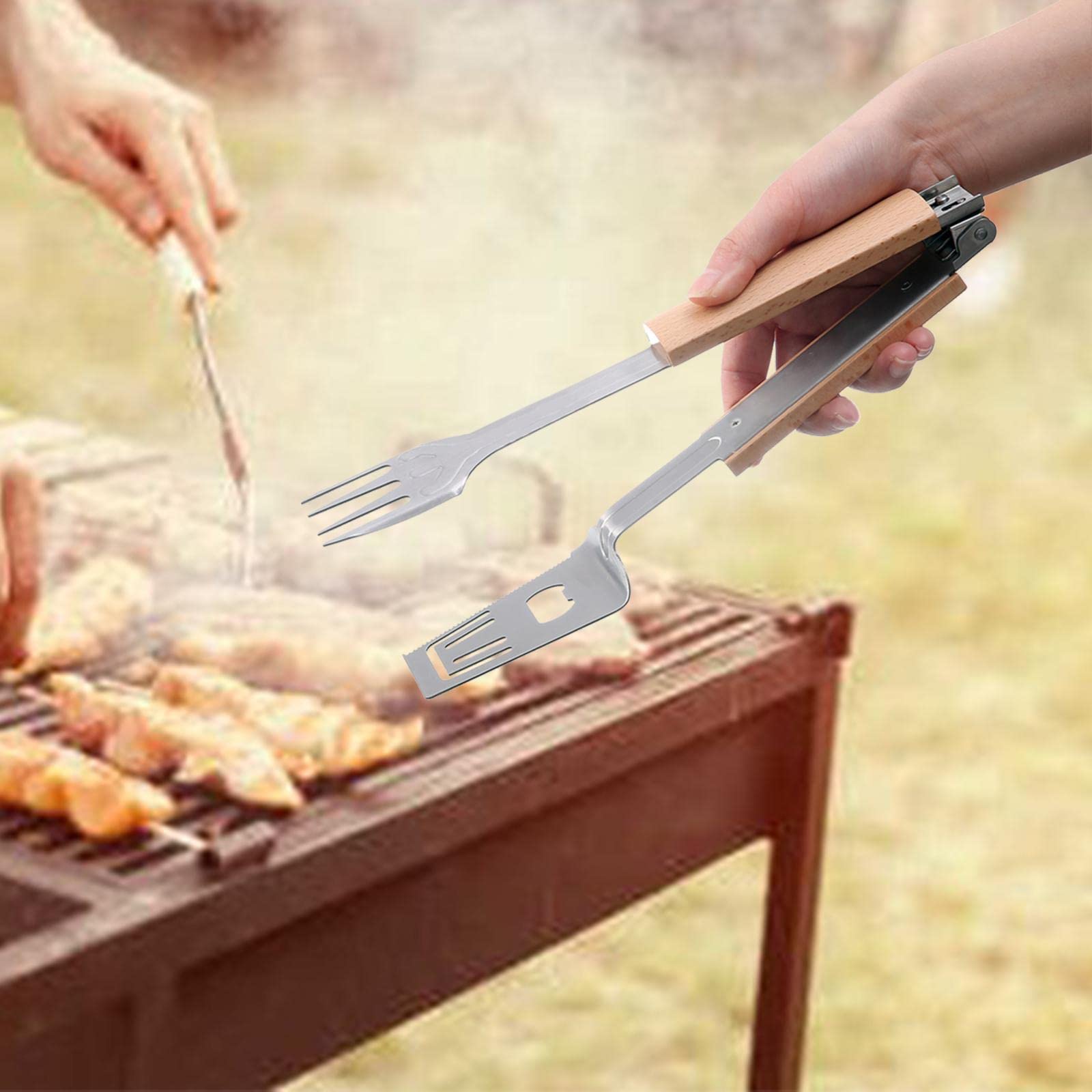MRKU Pinzas de Cocina de Acero Inoxidable para Parrilla, Utensilios para Servir, Agarre para Barbacoa, Comida para Entretenimiento, Senderismo, Picnic, repostería