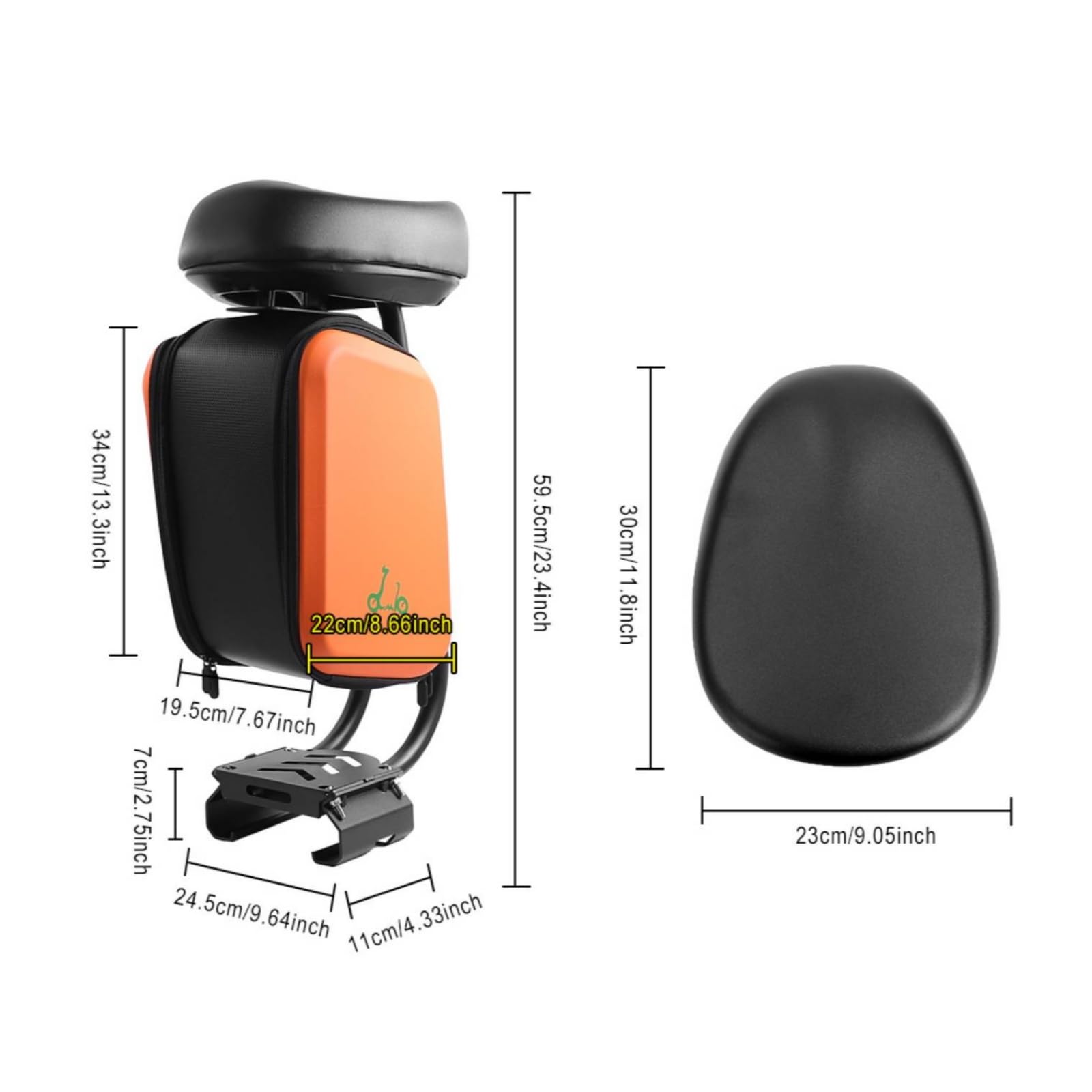 rockible Scooter Seat Attachment Sella per Monopattino Sedile Accessorio Supporto con Cuscino Imbottito in PU E Scomparto Borsa Telaio in Metallo Adatto a Tragitti Lunghi Pendolarismo Gite Urbane