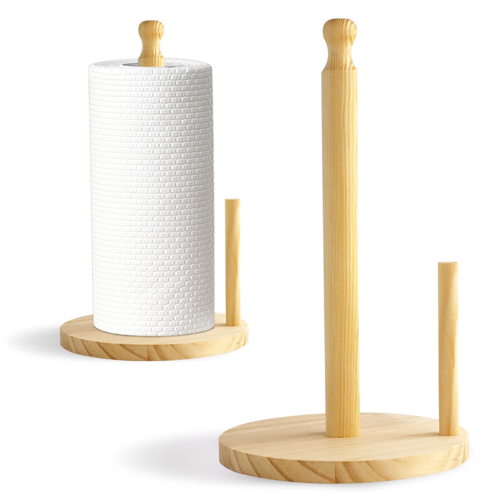 HMIEPRS Porte-Rouleau de Cuisine 2 Pièces, Porte Serviettes de Papier en Bois avec Aide à la Déchirure, Support Essuie-Tout de Comptoir pour Cuisine Salon Salle de Bain Chambre à Coucher