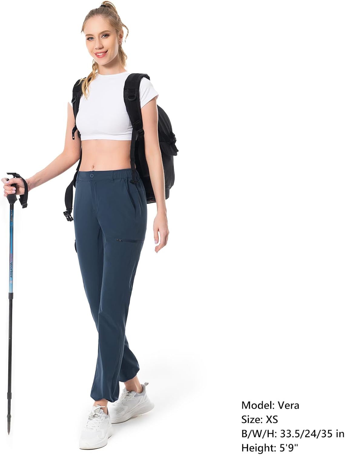 Lightbare Women’s Lightweight Cargo Hiking Pants with Elastic Waistband Quick Dry Stretchy Water Resistant UPF 50+ Outdoor