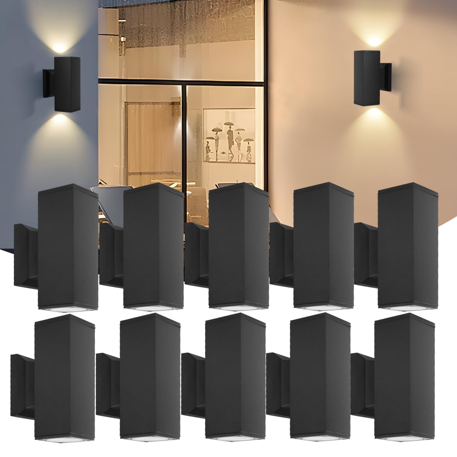 Aigostar Applique da Esterno GU10 - Lampade da Interni ed Esterni - 10 Pezzi in Alluminio Impermeabile IP65, per Patii,Giardini,Corridoi,Balconi,Vialetti, Lampadina Non Inclusa, Nero