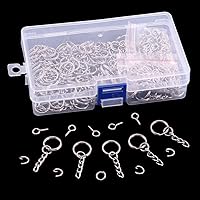 Vista 5 de Swpeet Juego de 450 llaveros plateados de 3/5 de pulgada y 0.591 in, incluye 150 anillos de llavero con cadena y 150 anillos de salto con 150 pines