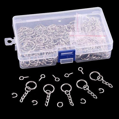 Miniatura 5 de Swpeet Juego de 450 llaveros plateados de 35 de pulgada y 0.591 in, incluye 150 anillos de llavero con cadena y 150 anillos de salto con 150 pines