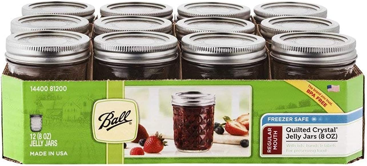 Ball Jelly Jars 8 Oz Regular Mouth Bands and Dome Lids 12 / Box, Clear