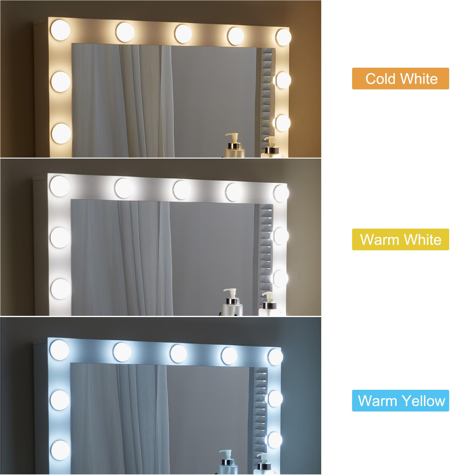 Tocador con iluminación LED, mesa de maquillaje con espejo, mesa de cosméticos con espejo, 3 colores con brillo ajustable - M50