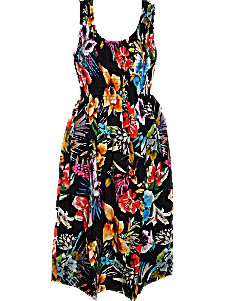 Hawaiian Floral Tropical Orchids Print Summer Tank Top Sun Dress (S-L-See Measurements) tc086