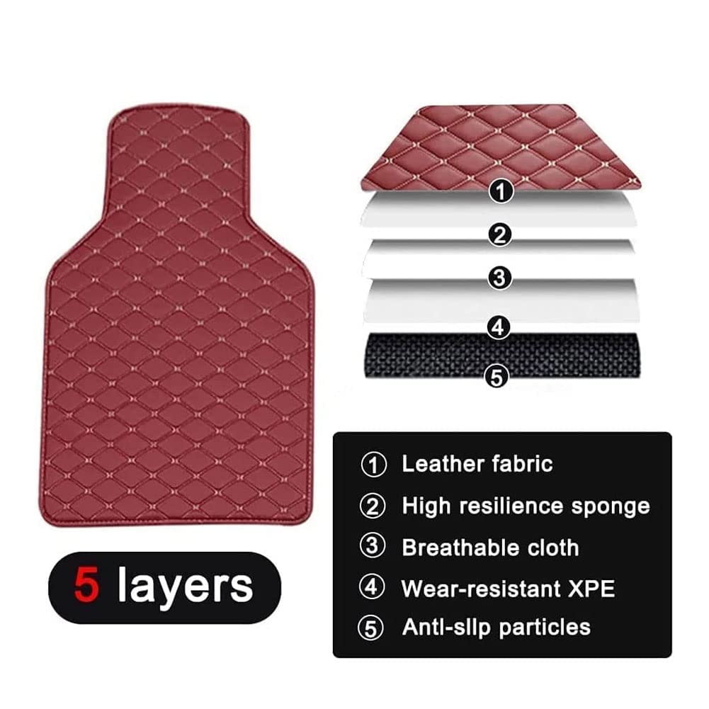 4 Stück Auto Leder FußMatten Für Benz CLS Class C219 2003-2009, Benutzerdefinierte Bodenmatten Allwetter Wasserdicht Anti Rutsch Tragen Autoteppiche Autozubehör,f/WineRed