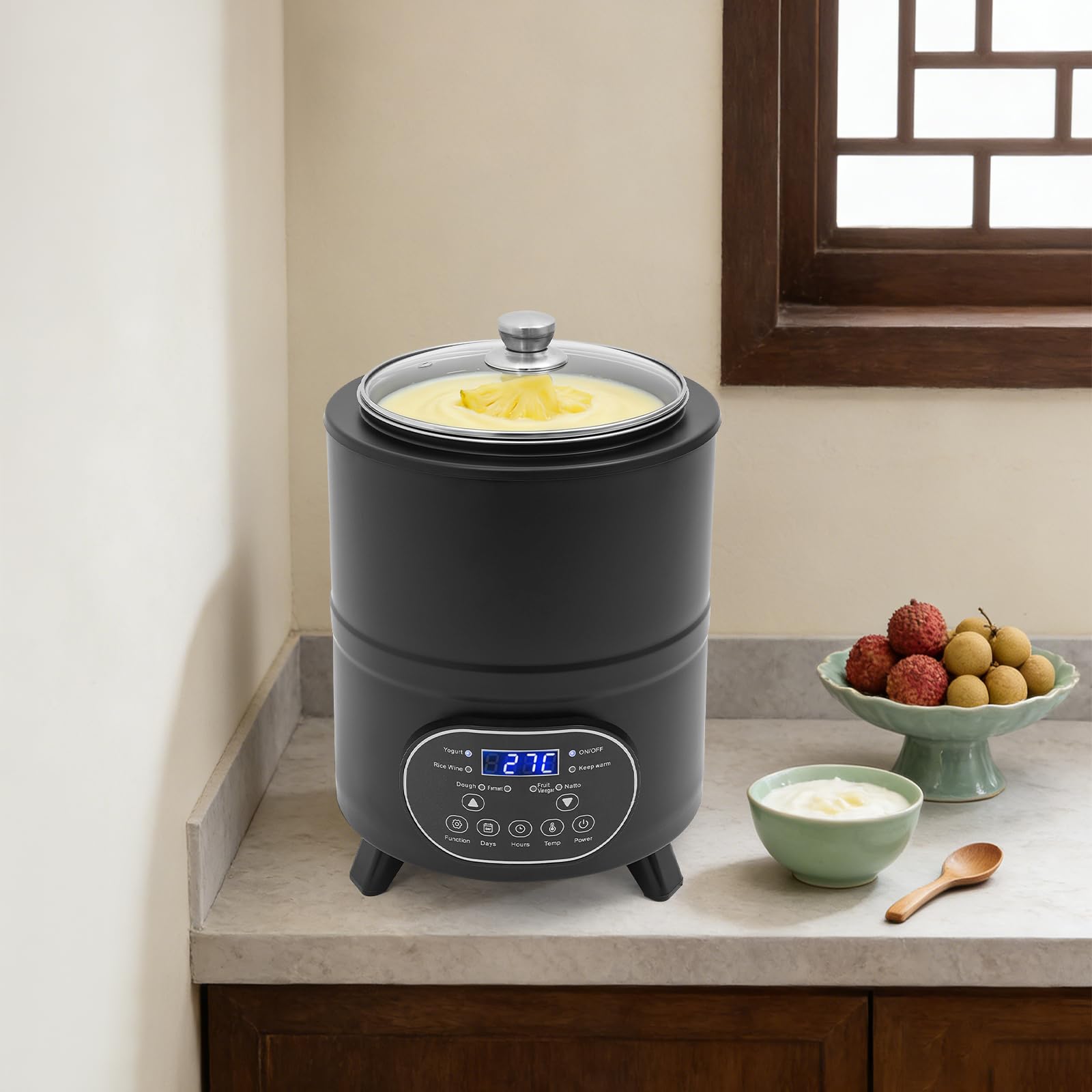 Macchina per yogurt e formaggio fresco con pentola interna in acciaio inox da 8 l, coperchio, display touch, controllo del tempo e della temperatura, multifunzionale per yogurt, natto, vino di riso e