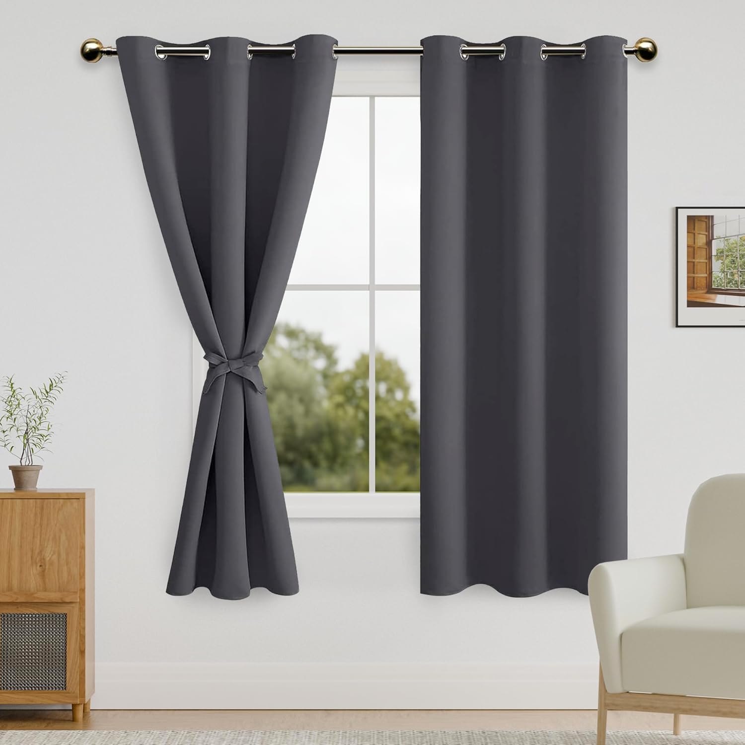 DWCN Blackout Curtains – Thermal Insulated Light Blocking Privacy Grommet Drapes with Tiebacks, Blackout Curtains for Bedroom Living Room, Dark Grey 38 x 72 Inch 2 Panels Window Treatments — image 1