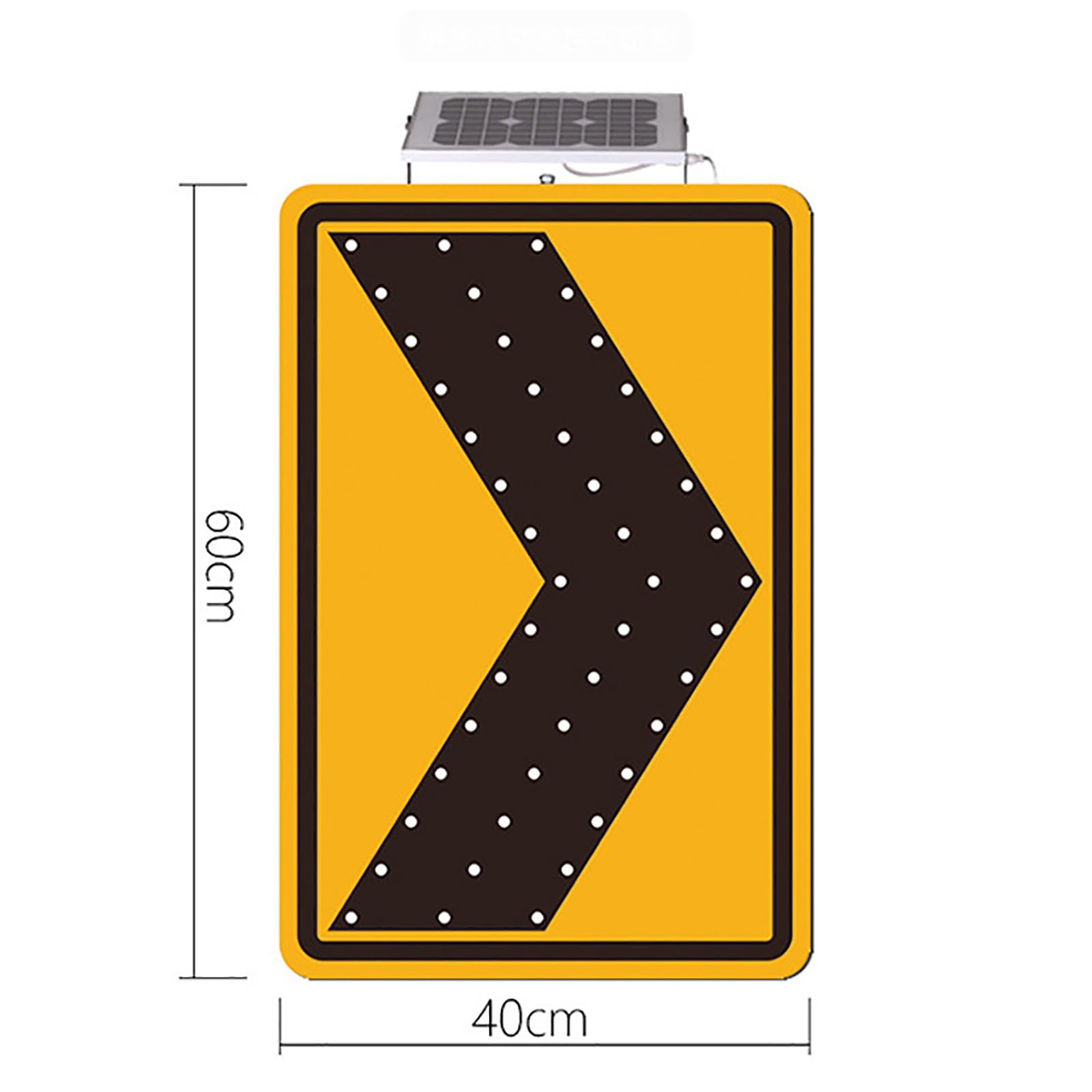 Letrero Luminoso Led Solar De 16" X 24", Letrero Rectangular con Flecha Derecha Y Chevron, Material Reflectante De Alta Intensidad, Distancia Visual: 300 M.