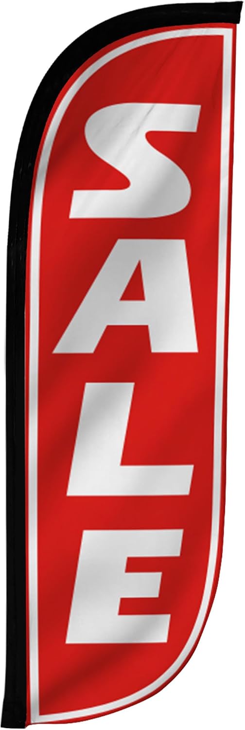 LookOurWay Feather Flag Pole Kit - 7 Feet Tall Advertising Banner with Fiberglass Pole Set and Ground Spike for Business Promotion - Sale Flags - Sale Red