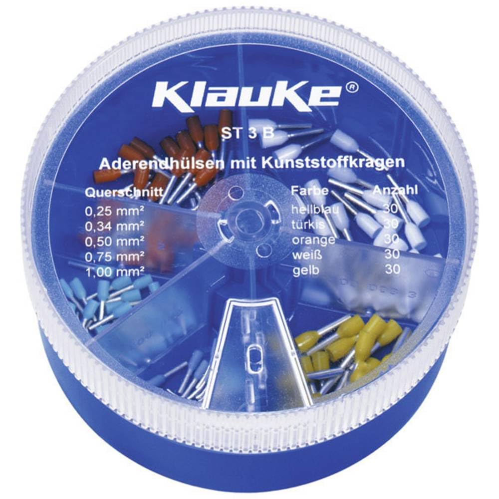 Klauke ST3B - Surtido de terminales de cable (0,25 mm², 1 mm², 150 piezas), color azul claro, blanco, amarillo, naranja y turquesa