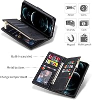 Vista 2 de ZCDAYE Funda tipo cartera para iPhone 11 con 9 ranuras para tarjetas, bolsillo con cremallera, cartera para iPhone 11, color negro