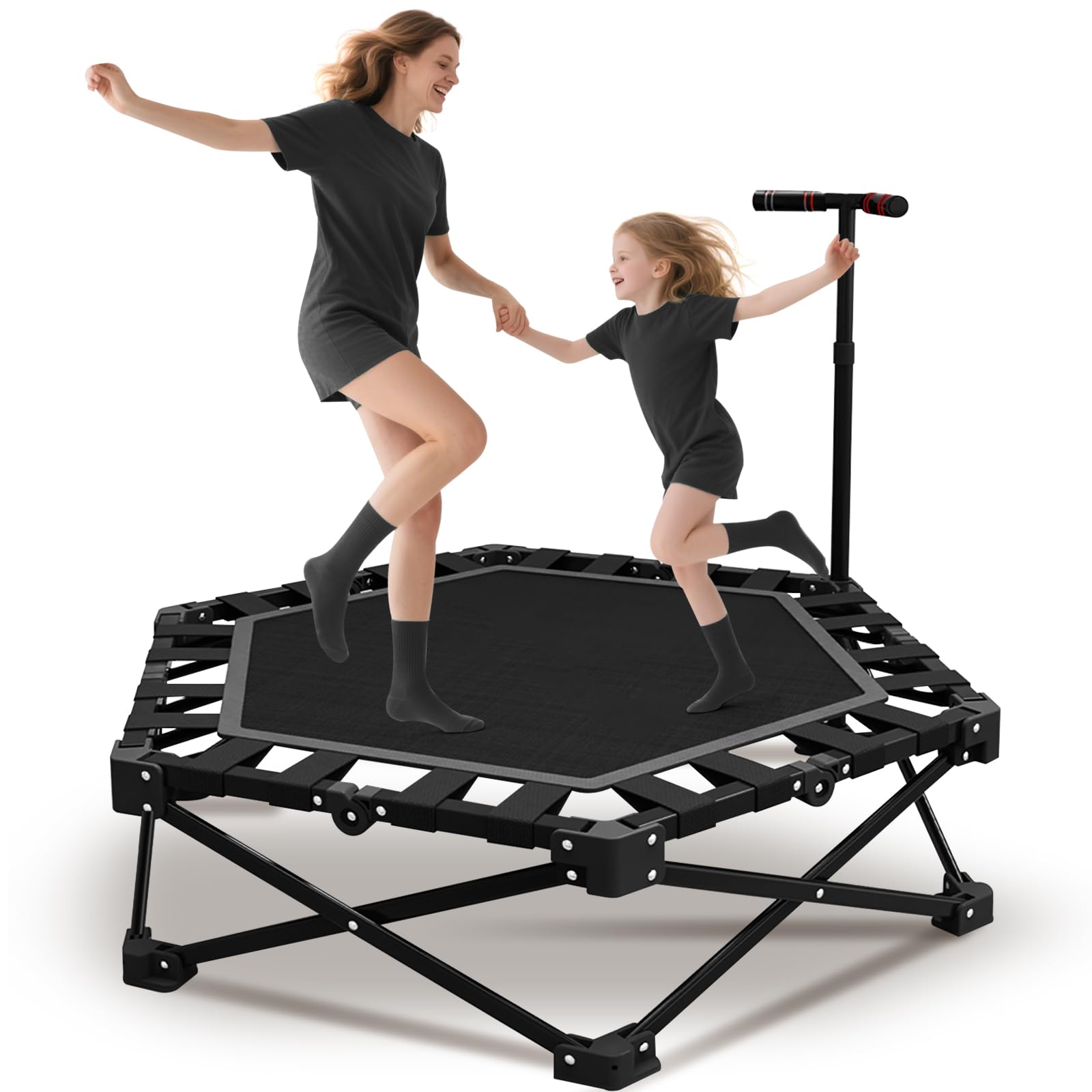 Trampolín de Fitness Indoor de 106 cm Plegable con Manillar Ajustable – Rebotador Estable y silencioso para niños y Adultos, con Carga estática de hasta 600 kg, Altura de 113 cm