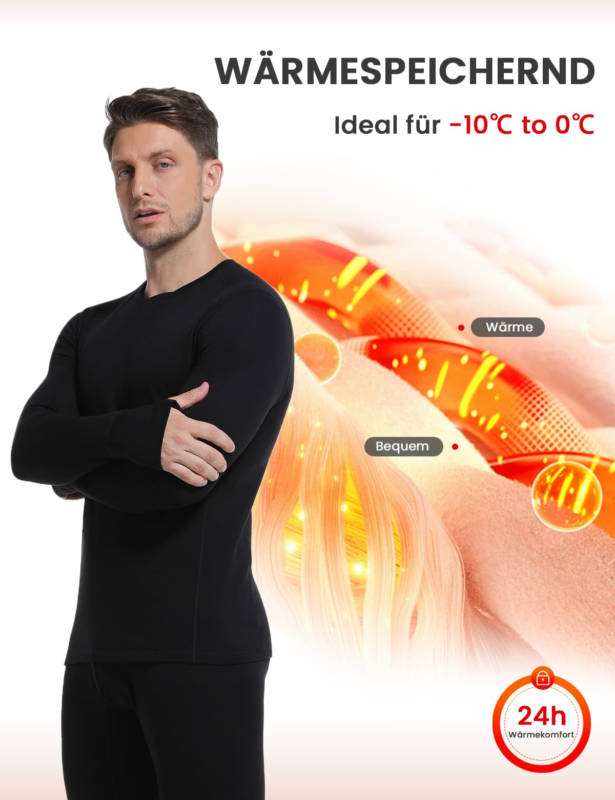 Thermounterwäsche Herren, Winter Skiunterwäsche mit Innenfleece Funktionsunterwäsche Set für Winter -10℃~0℃ Pendeln & Sportarten