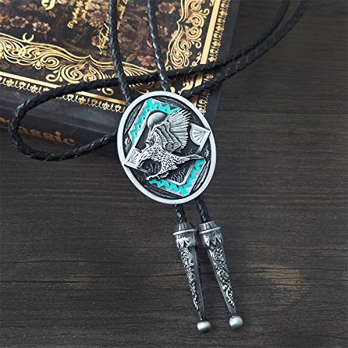Quke American Western Cowboy 3D Bald Eagle Sunset Bolo Tie Genunie Leather #TOP2