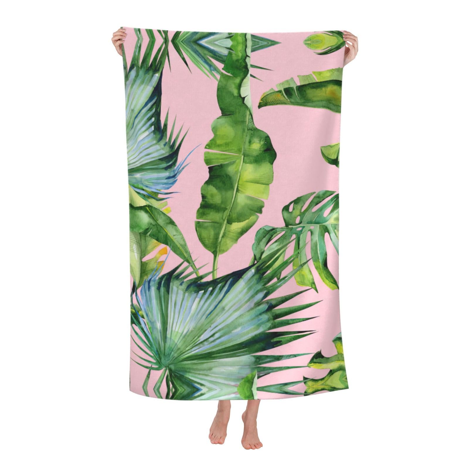 Oazcvbnn Women's White Fresh Banana Leaves Print Adult Beach Towel Summer Travel Pool Vacation Swimming Fitness Outdoor Adventures