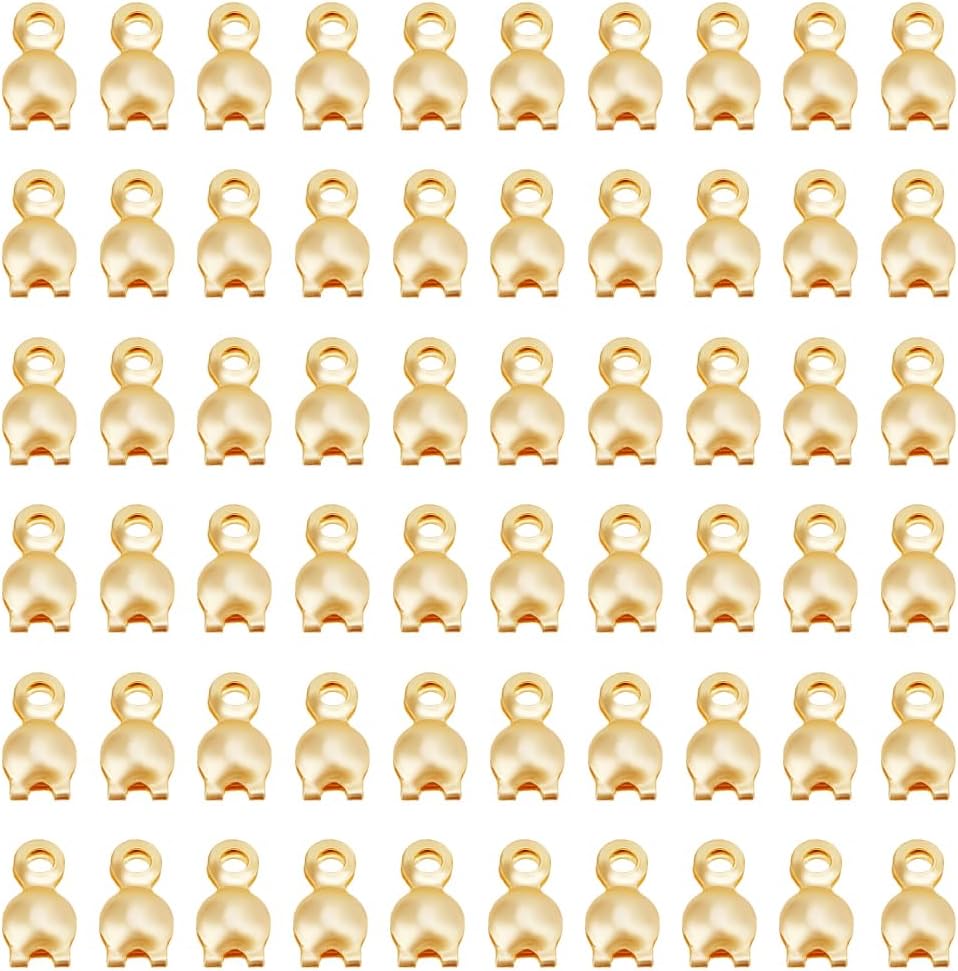 190pcs 14K Gold Plated End Caps Brass Bead Tips Knot Cover Crimp Bead Tips Knotted Lid Metal Open Flap Folding Bead Tips End Caps for Jewelry Making DIY Crafts Bracelet Necklaces