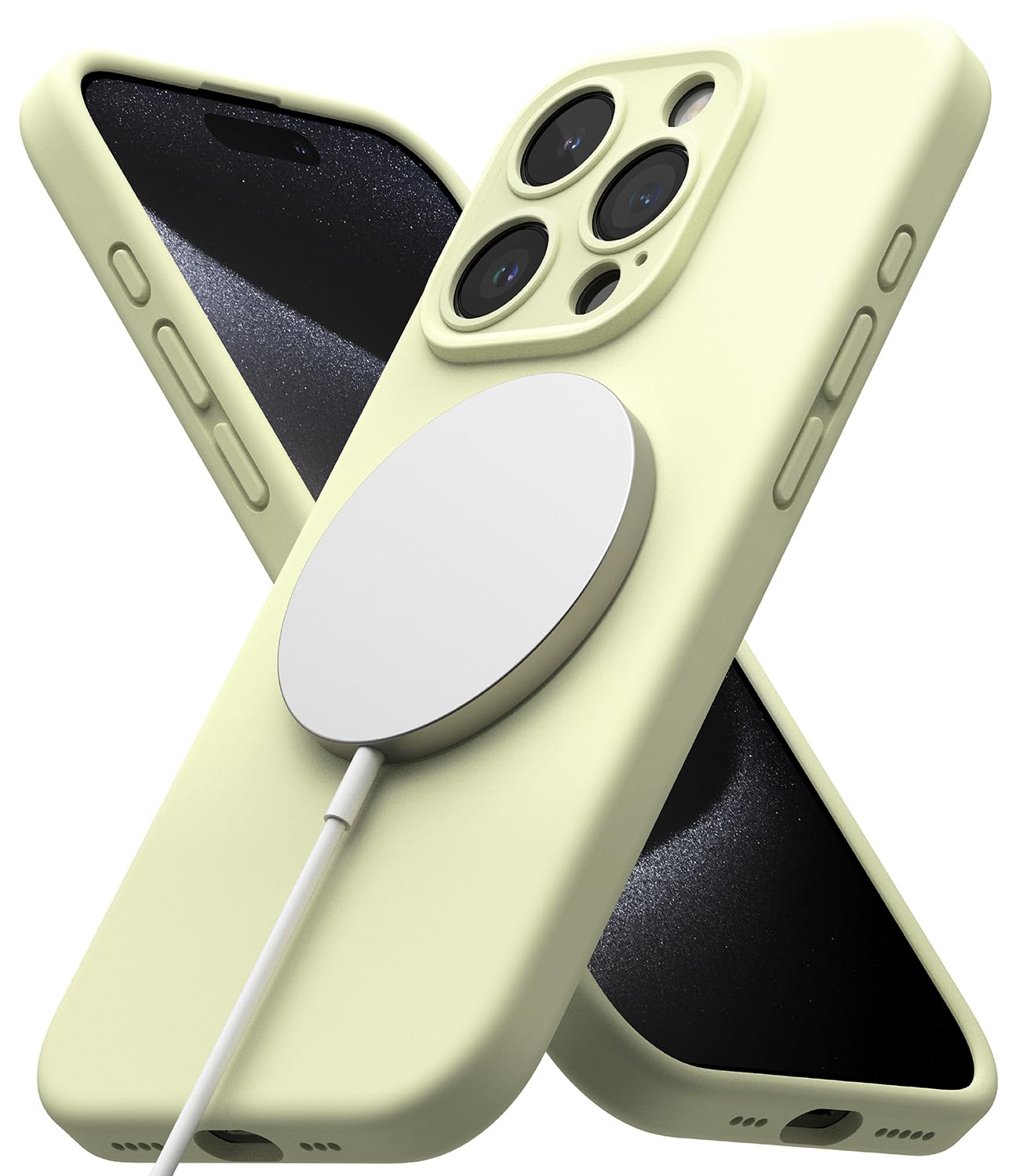 Ringke Silicone Magnetic Compatible with iPhone 15 Pro Max Case Cover Powerful Magnet [3-Layer Liquid Silicone] Long Lasting Silky Feel Anti-Fingerprint iPhone 15 Pro Max Back Cover - Sunny Lime