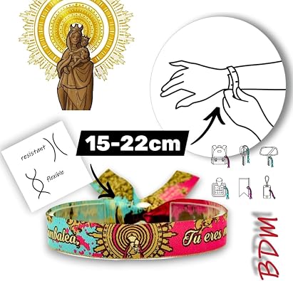 Bracciale In Tessuto BDM Con Vergine Del Pilar E Bandiera Spagnola - Regolabile, 30 Cm, Unisex, Prodotto In Spagna