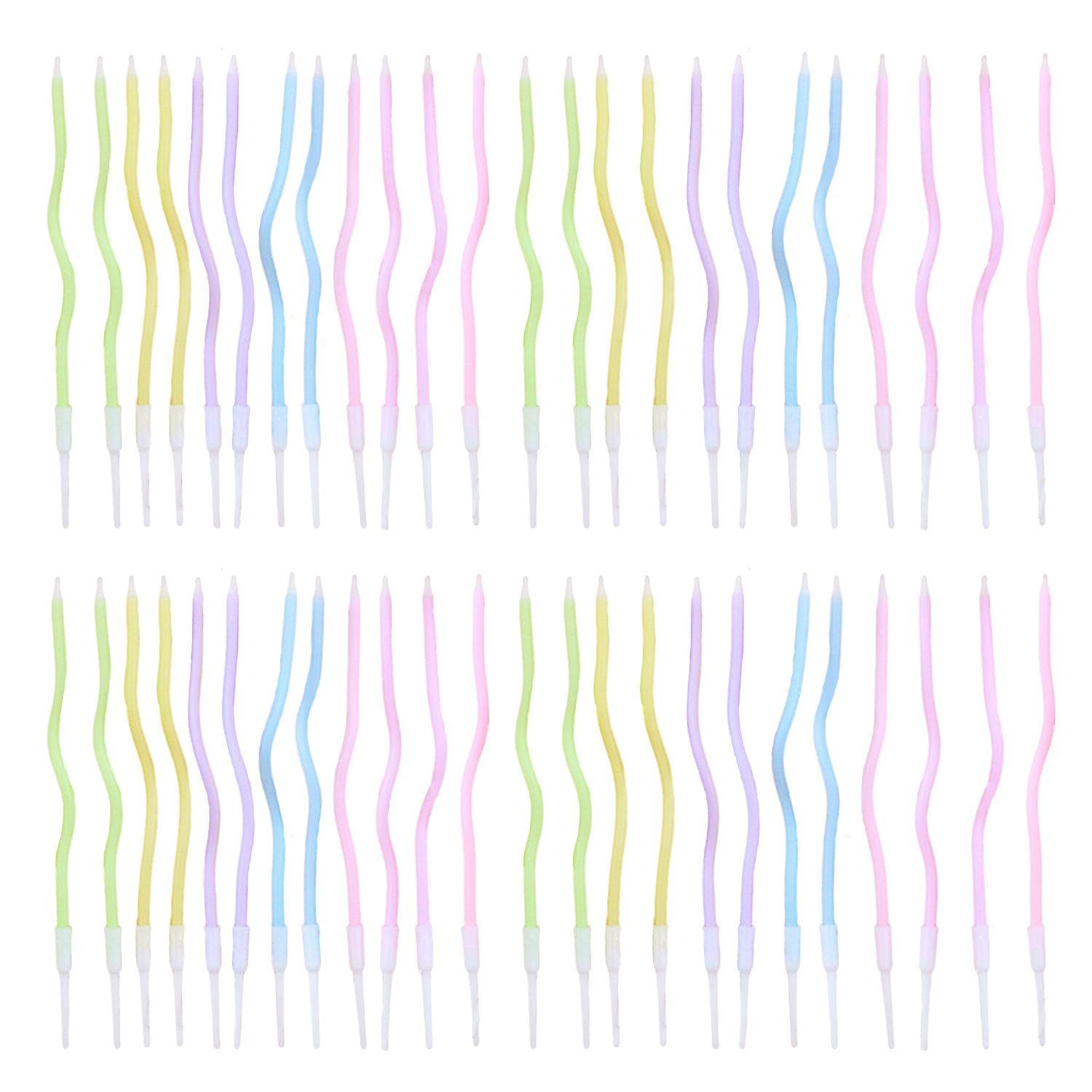 Eowvisn Color 48 Pieces Curve Candles, Ful Candles, Cake Decoration Candles, Creative Decoration Candles, Birthday Candles, Cake Accessories