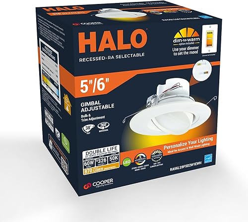 Miniatura 2 de HALO RA 56 pulgadas LED integrado empotrado ajustable cardán molde, 600 lúmenes1000 lúmenes, 5 CCT seleccionables (2700 K, 3000 K, 3500 K, 4000 K,