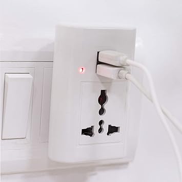 Kinora Dual USB Charger with 3 Pin Travel Socket Adapter (White)