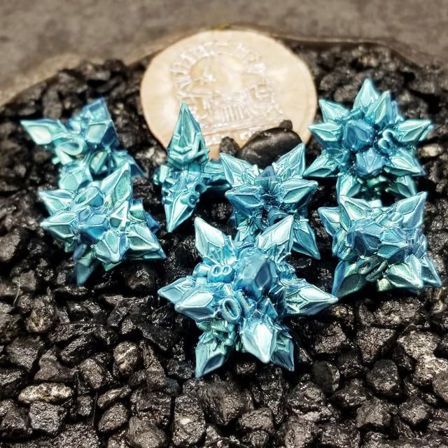 Sage's Portal Deadly Blossoms Metal DND Dice 7 Piece Polyhedral Dice Set for DND TTRPG Dungeons and Dragons Pathfinder Oversized Designer Ornamental Dice (Aquamarine)