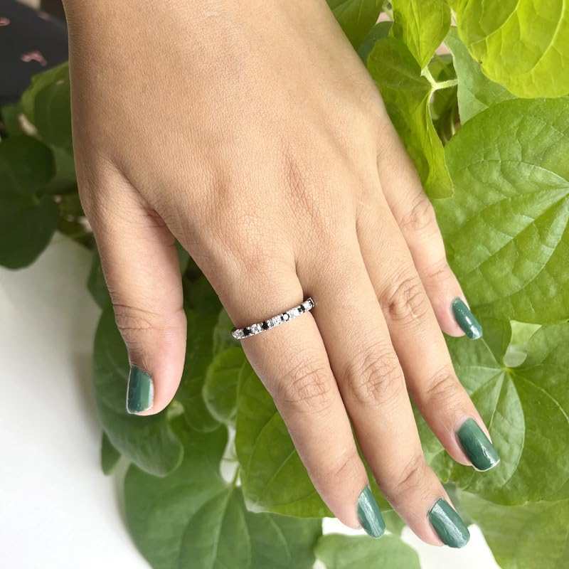 Miniatura 5 de Alternate Black & White Diamond Half Eternity Wedding Band For Women, 14k Rose Gold Finish Black Diamond Wedding Band, Ladies Stackable Diamond Ring