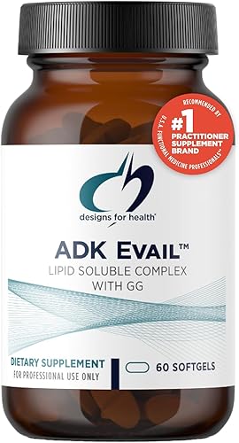 Designs for Health ADK Evail - 5000 UI VIT D3 con vitaminas A, E (Annatto Gamma Delta Tocotrienoles), K (K1 + K2) – Complejo de vitamina D soluble