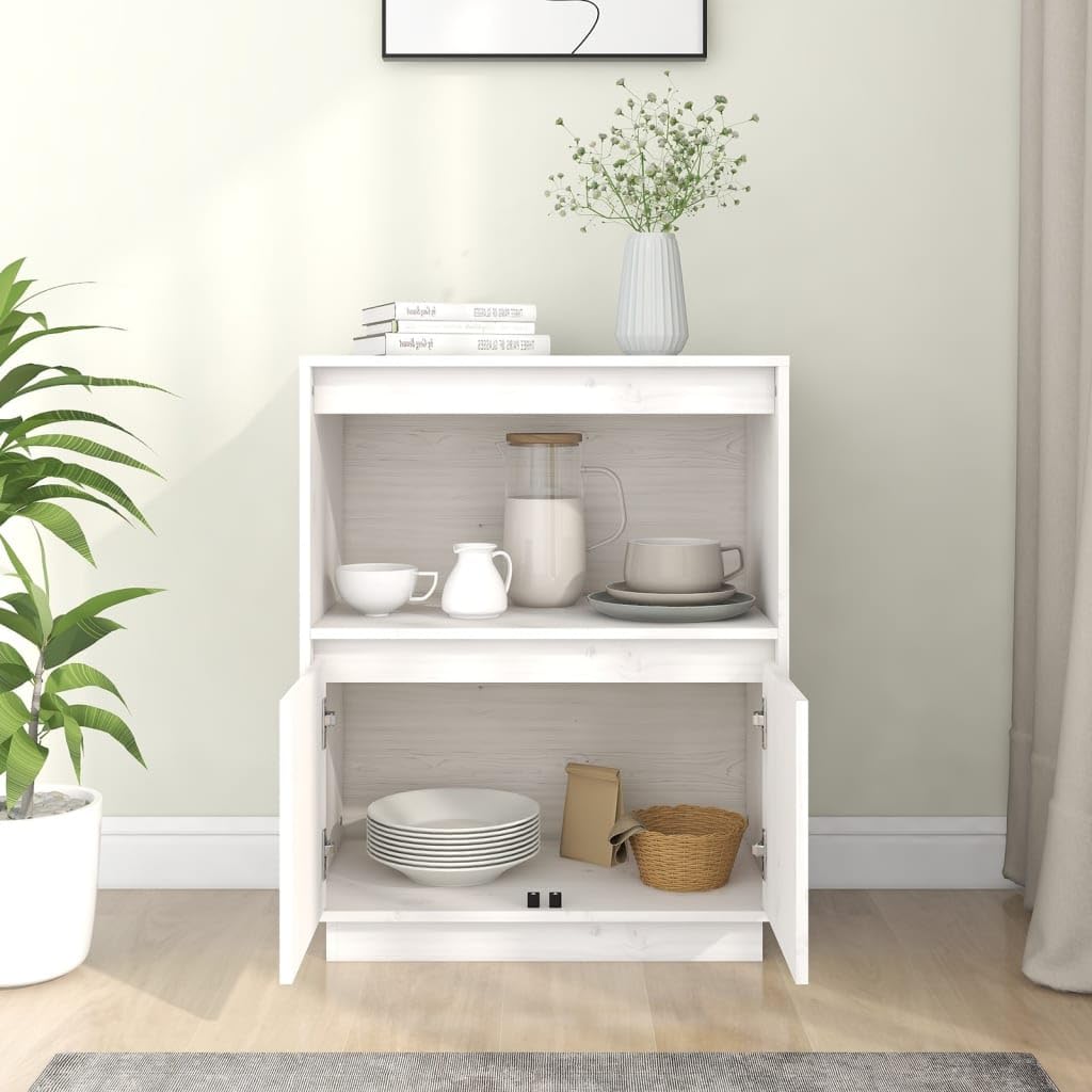 Aparador Blanco de Madera Maciza de Pino, Diseño Moderno, Cajonera Blanca, Mueble Bajo Cocina, Aparadores para Salón, para Cocina, Sala de Estar, Dormitorio, Estudio, etc, 60 x 34 x 75 cm