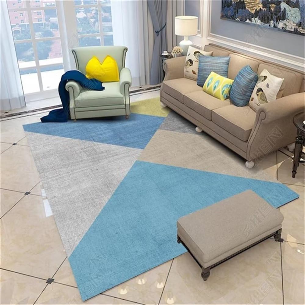 Alfombras Niño Geometría Abstracta Alfombra Juegos Infantil Azul Alfombra Bebe Alfombra Coches Infantil Alfombra de Juegos Dormitorio alfombras 150x210CM
