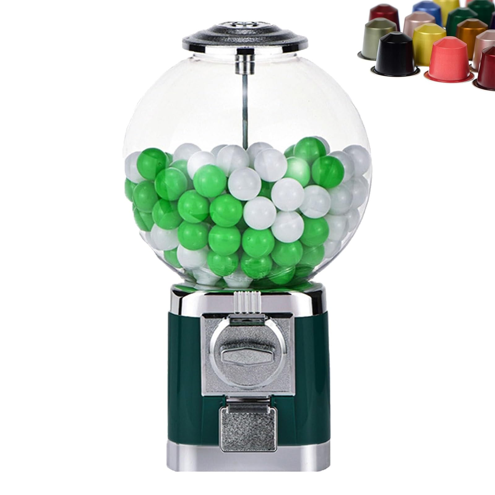 Automat do sprzedaży kapsułek, duży dozownik do żucia, nie wymaga monet, automat do żucia na kulki 1,26 cala, maszyna do przechowywania kapsułek kawy do domu(Green)