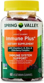 H4U Spring Valley Immune Plus Dietary Supplement Vegetarian Gummies with Elderberry, Vitamin C, Vitamin D for Immune System Support, 60 Count