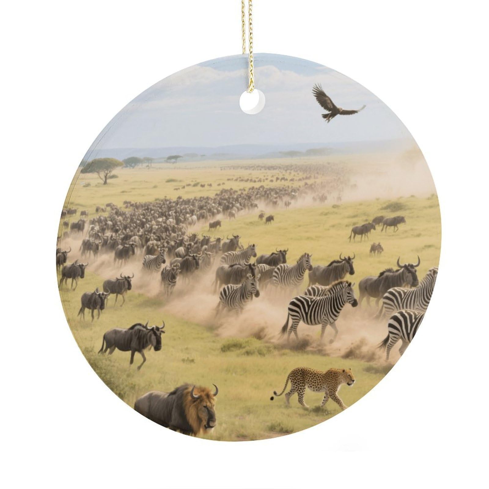 Fekiloot Style Grassland Animal Migration Christmas Ornaments 2.9 Inch Round Ceramic Ornament Keepsake Thank You Gifts For Office, Room, Home - Holiday Present Ideas