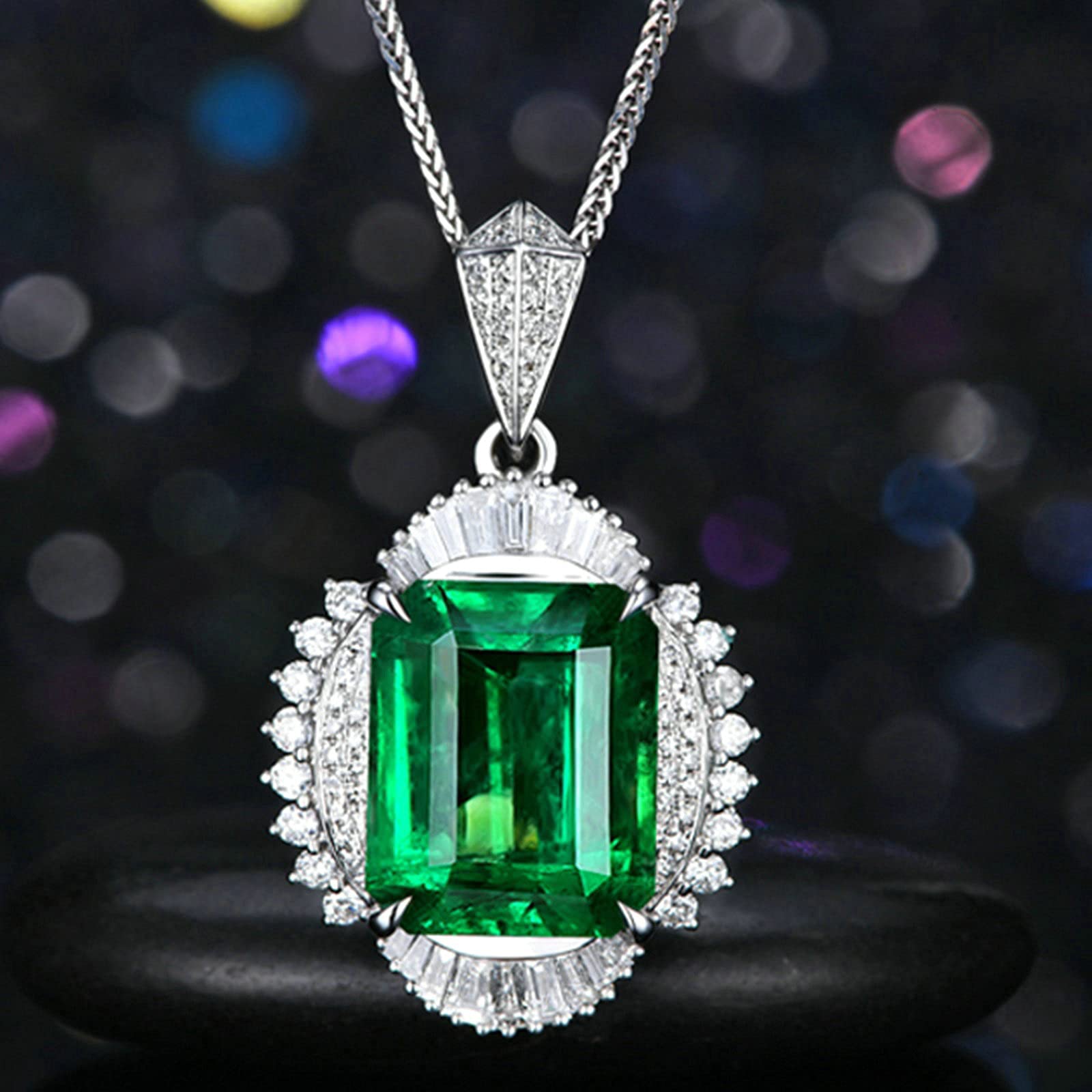 Collar para Mujer, Flor con Esmeralda creada por Muchacho de 3 Quilates, Oro de 18 Quilates/Plata de Ley 925, Collares con Colgante para Mujeres y niñas, Regalo para el día de la Madre/día de San