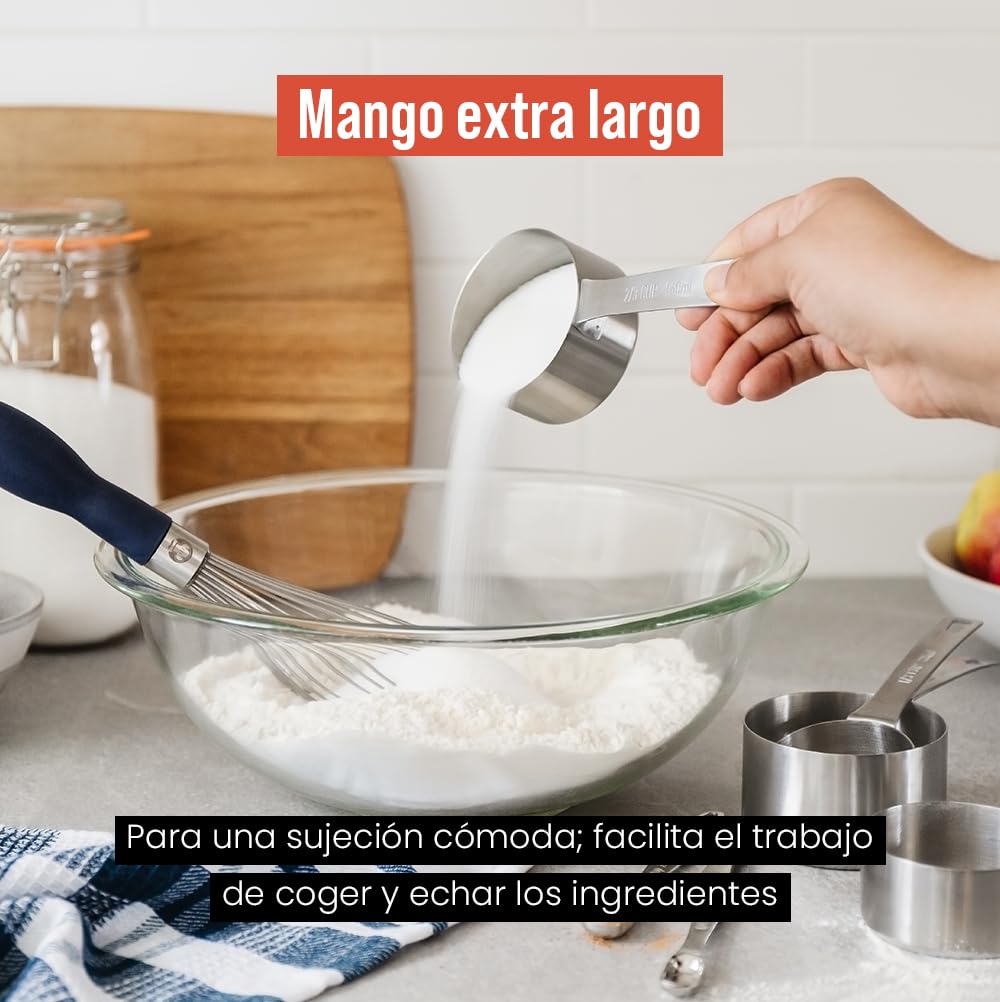 Chef Pomodoro Tazas Medidoras Cocina - Juego de 7 Piezas Medidores de Cocina Acero Inoxidable Apilables con Mango Largo y Resistente - Cucharas Medidoras para Ingredientes Húmedos y Secos