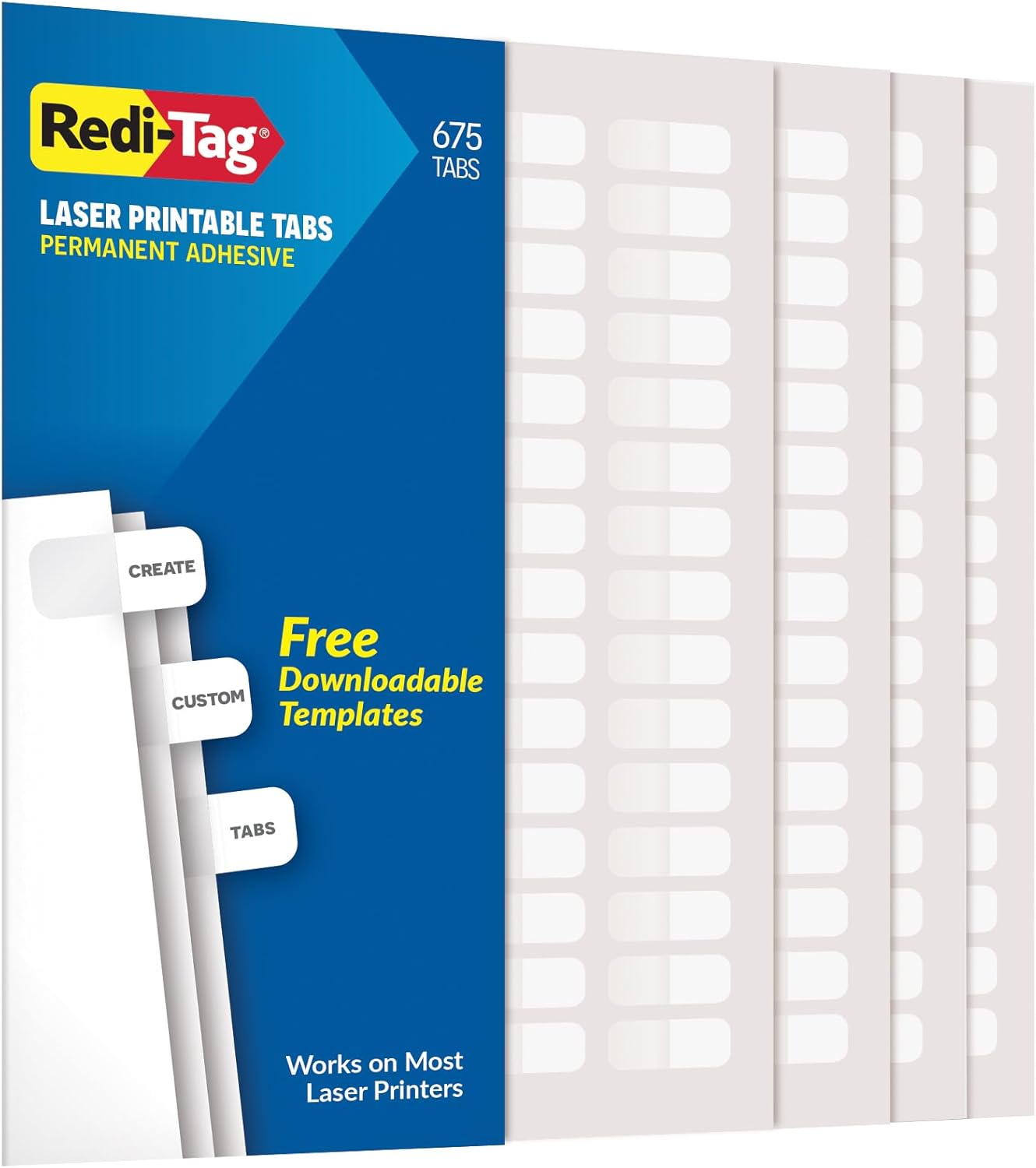 Redi-Tag Laser Index Tabs, Divider Tabs, Permanent Adhesive Index Labels Customizable Divider Labels, 7/16" x 1", White, 675 Tabs (B39000)