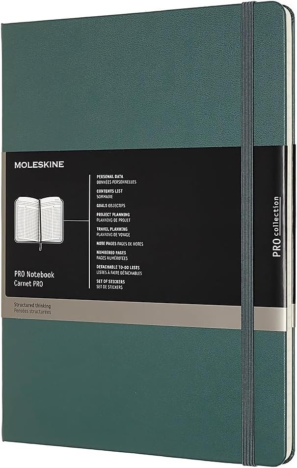 PRO Notebook, Hard Cover, XL (7.5" x 9.5") Professional Project Planning, Forest Green, 192 Pages