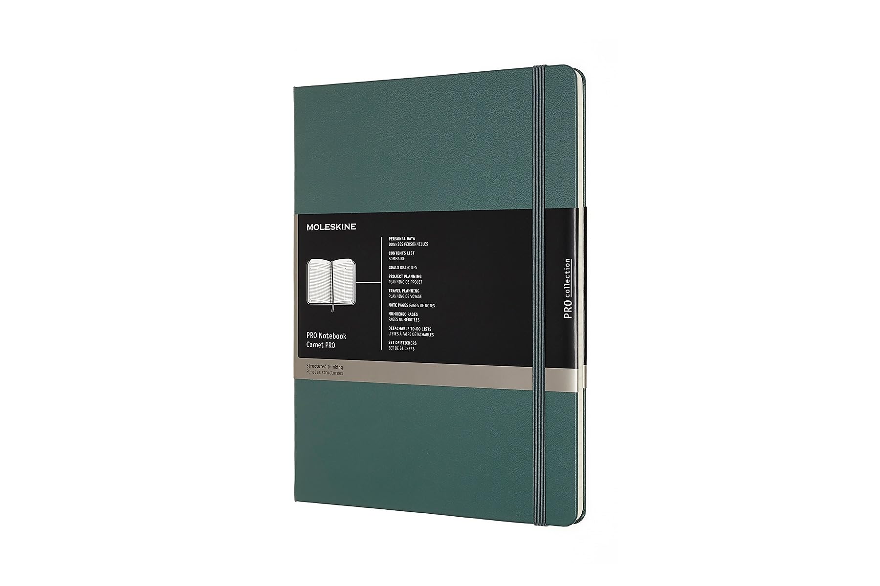 Moleskine PRO Notebook, Hard Cover, XL (7.5" x 9.5") Professional Project Planning, Forest Green, 192 Pages
