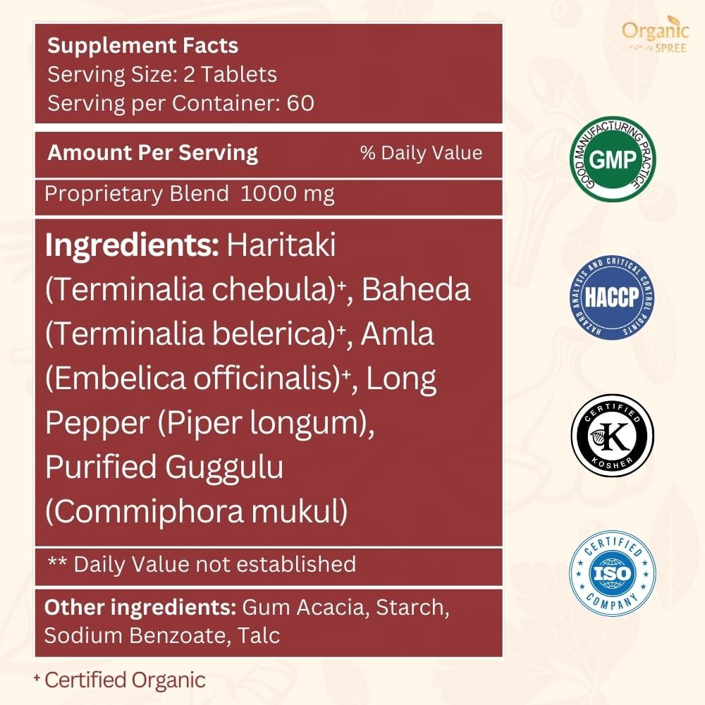 Triphala Guggulu 120 Tablets - Supports Gut Health and Digestion* - Ayurvedic Formulation with Amla, Haritaki & Bibhitaki - Certified and Vegetarian - Image 4