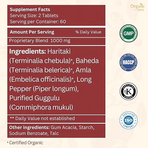 Miniatura 4 de Triphala Guggulu 120 tabletas - Apoya la salud intestinal y el apoyo digestivo* - Formulación ayurvédica - Certificado y vegetariano (1)