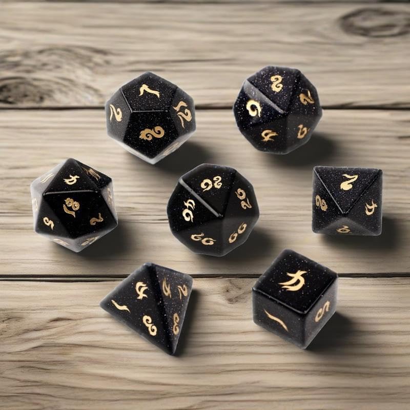 Dés en pierre d'or bleue – Dés sculptés à la main en pierre précieuse D4 D6 D8 D10 D12 D20 en centile ou 7 pièces polyédriques pour jeux de rôle DND et de table (combinaisons)