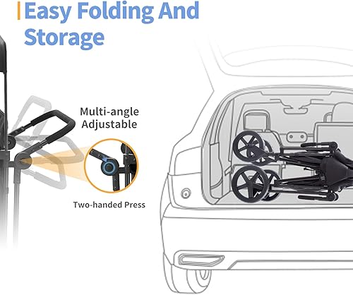 Miniatura 4 de Cochecito para 4 niños, carrito con 4 asientos altos con arneses de 5 puntos y toldo ajustable, cochecito plegable doble barra de empuje para